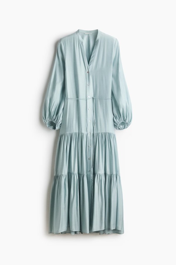  Light Turquoise Shirt Dress Tiered Skirt