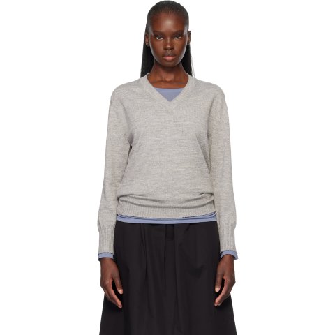 Gray V-Neck Pullover Sweater