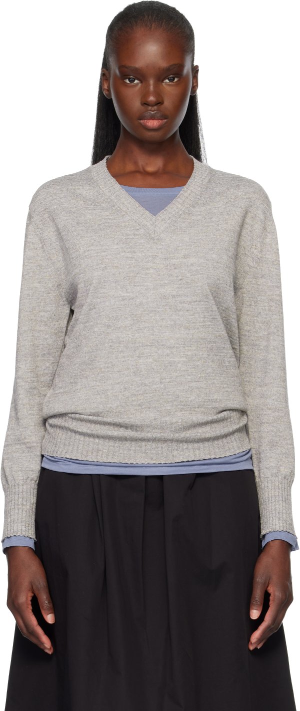 Gray V-Neck Pullover Sweater