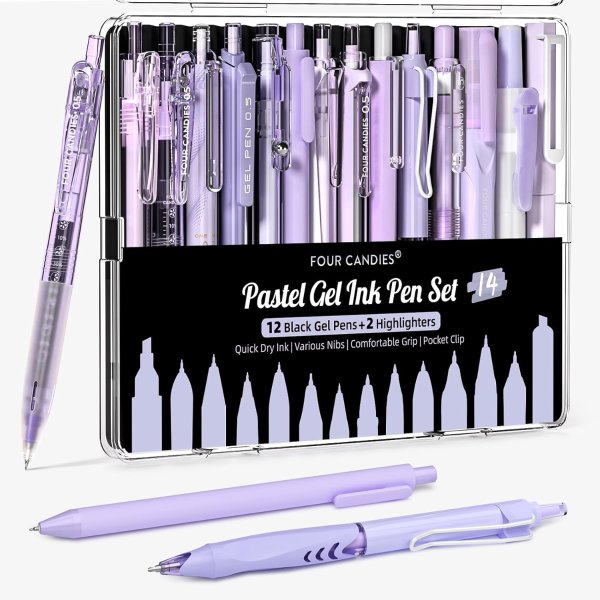 FourCandies Four Candies Black Purple Gel Pens 0.5mm 14 Pack