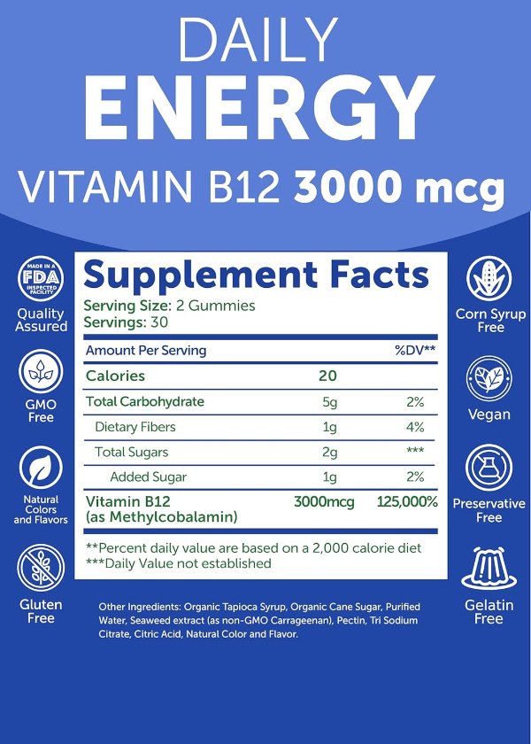 Lunakai Vitamin B12 Gummies 60 Count