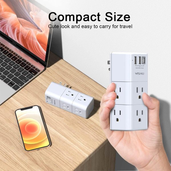 YISHU 6-Outlet 3-USB Rotating Plug Extender