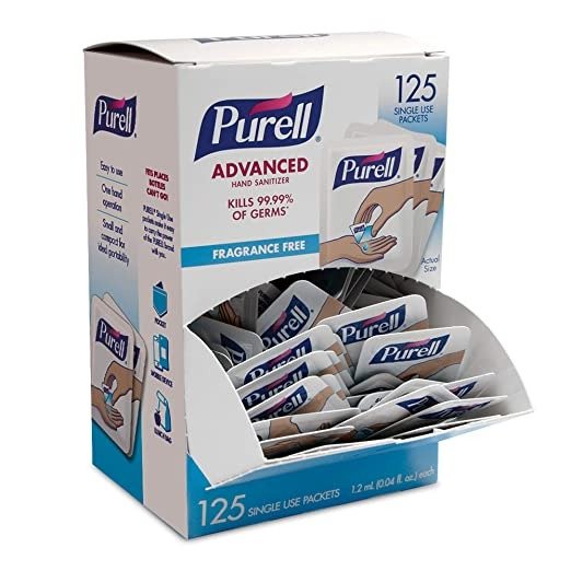 SINGLES Advanced Hand Sanitizer Gel, Fragrance Free, 125 Count Single-Use Packets - 9620-12-125EC