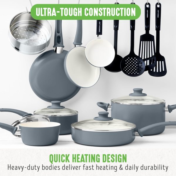 Nonstick Ceramic Cookware Set 16-Piece Gray