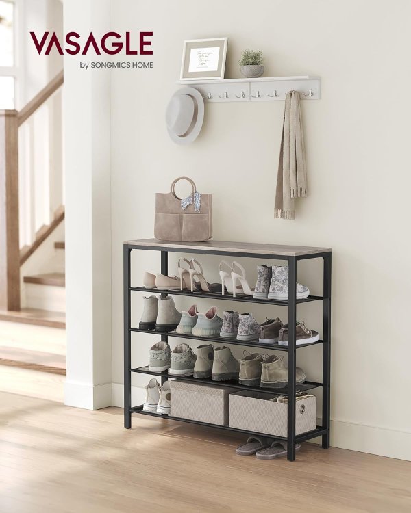 INDESTIC Shoe Rack Steel Frame 4-Tier Greige Black