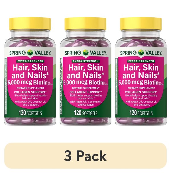 Spring Valley Hair Skin & Nails Softgels 5000mcg Biotin 120 Count