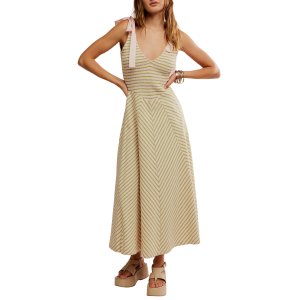 Free People 条纹系带中长连衣裙