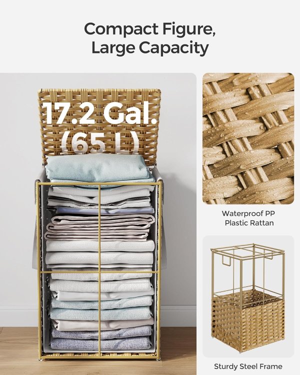 ULCB165N01 Synthetic Rattan Laundry Hamper 65L Yellow