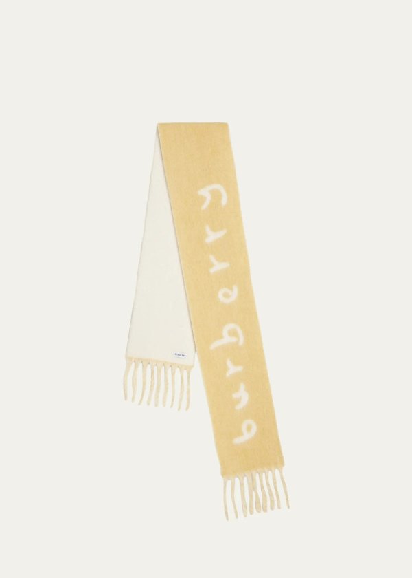 Alpaca-Blend Reversible Scarf with Fringe