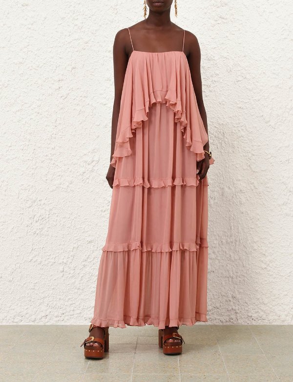 Zimmermann Luna Frilled Slip Dress Dusty Rose