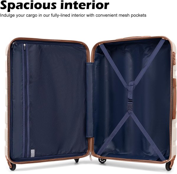 Coolife 20 Inch Hardshell Luggage 3 Piece Set Apricot White