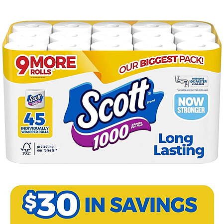 Toilet Paper Rolls 45 Count 1000 Sheets