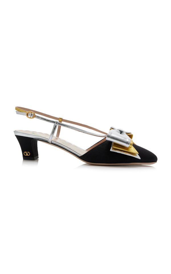 Satin Leather-Trimmed Slingback Pumps