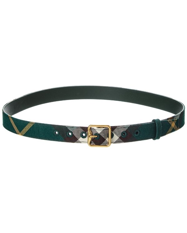 Check Canvas Leather Belt