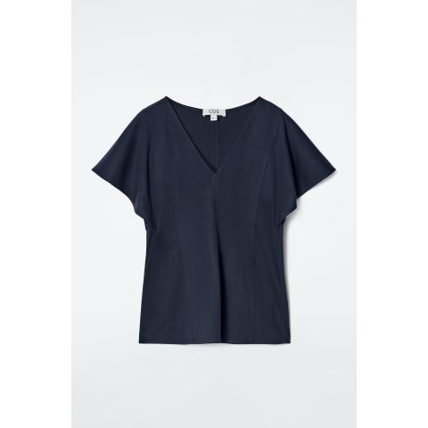 Cotton Petal-Sleeve Top Navy