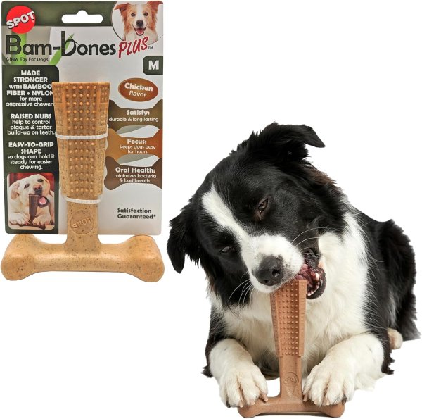 SPOT Bam-Bones T-Bone Dog Chew Bamboo Fiber 6 Inch