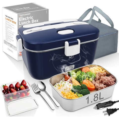 COZYEXPERT 100W Electric Lunch Box 1.8L 304 Stainless Steel Royal Blue White