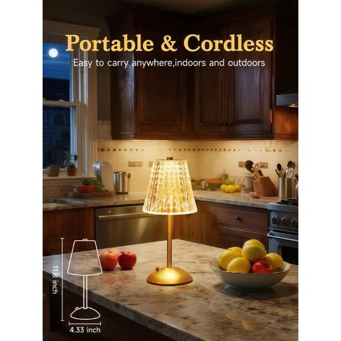 Crystal Cordless Touch Lamp Dimmable 2000mAh