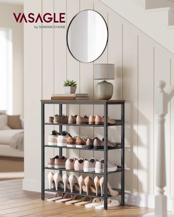 5-Tier Shoe Rack ULBS038K01 Honey Brown Black