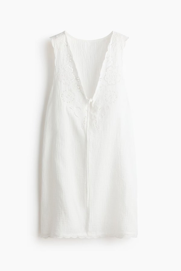  White Cotton Muslin Beach Dress
