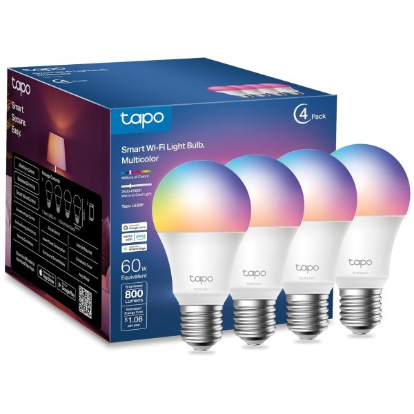 Tapo TP-Link Tapo L530E Smart Light Bulb 16M Colors 4-Pack