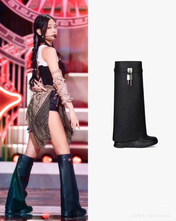  黑色坡跟短靴 Jennie同款