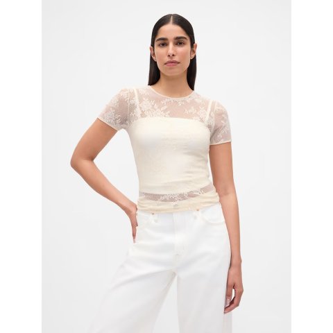 GapFloral Lace Mesh Top