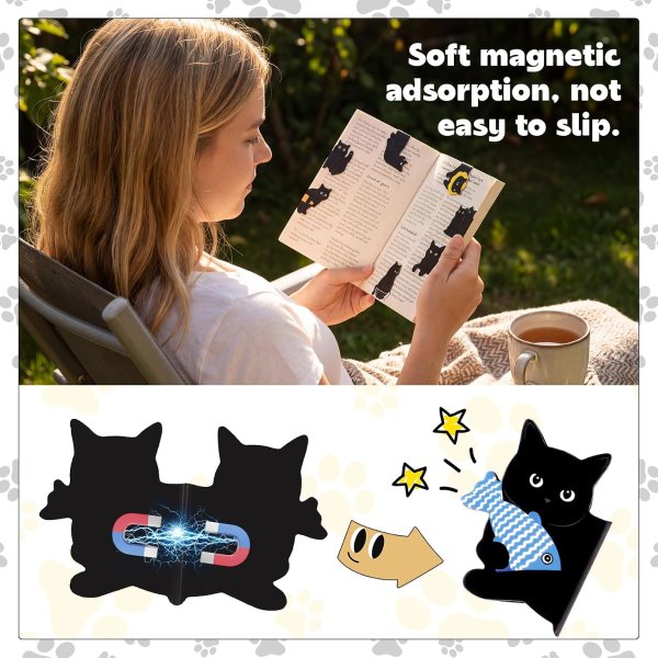 Black Cat Magnetic Bookmarks 30 Pack 15 Styles