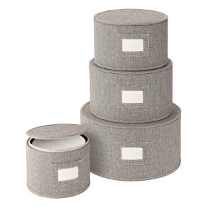 The Container Store 棕色斜纹瓷器收纳盒 4件套