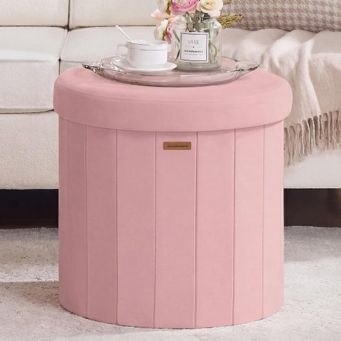 Mazie ULSF608R01 Velvet Storage Ottoman Jelly Pink