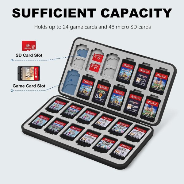 FYY Switch 2 Hard Shell Game Card Case 24 Slots Black