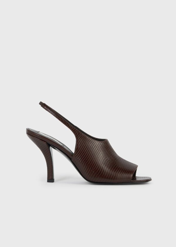 Contour Brown Lizard-Embossed Slingbacks