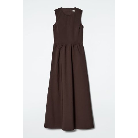 Open-Back Cotton Maxi Dress Dark Brown