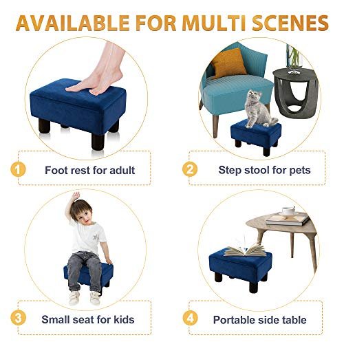 LUE BONA Velvet Rectangle Foot Stool Navy