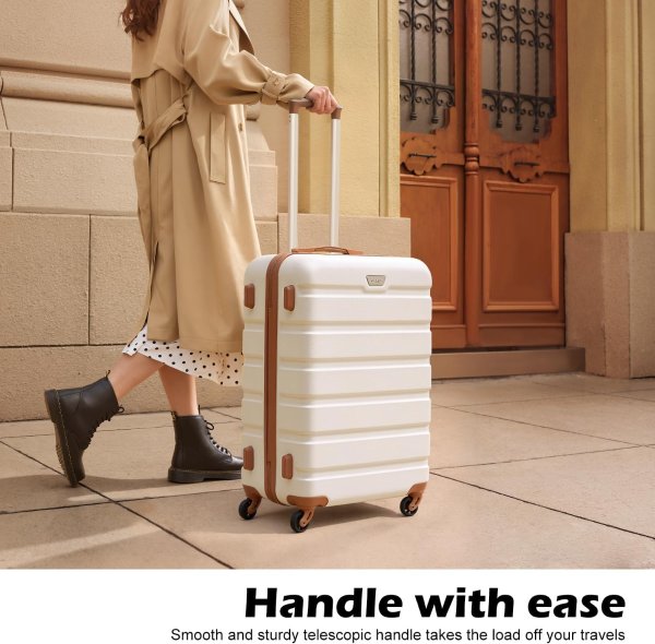Coolife 20 Inch Hardshell Luggage 3 Piece Set Apricot White