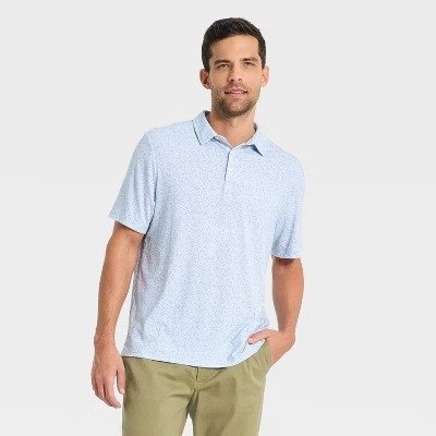  Men's Floral Print Polo Shirt Light Blue M