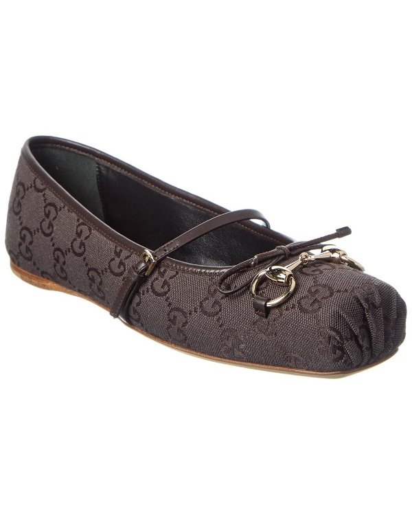 GG Supreme Canvas Leather Ballet Flat