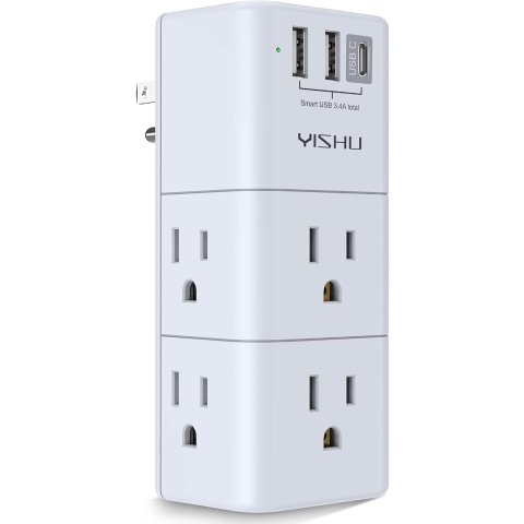 YISHU 6-Outlet 3-USB Rotating Plug Extender