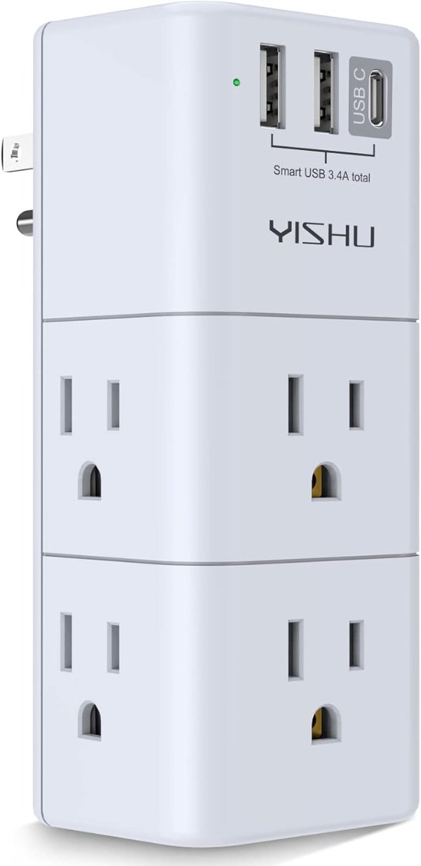 YISHU 6-Outlet 3-USB Rotating Plug Extender