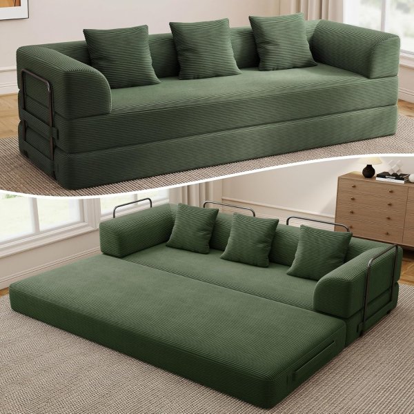 Cloud 89 Inch Corduroy Foldable Sofa Bed Green