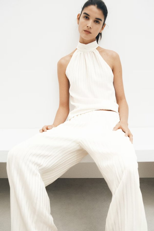  Women's Cream Textured Jersey Top