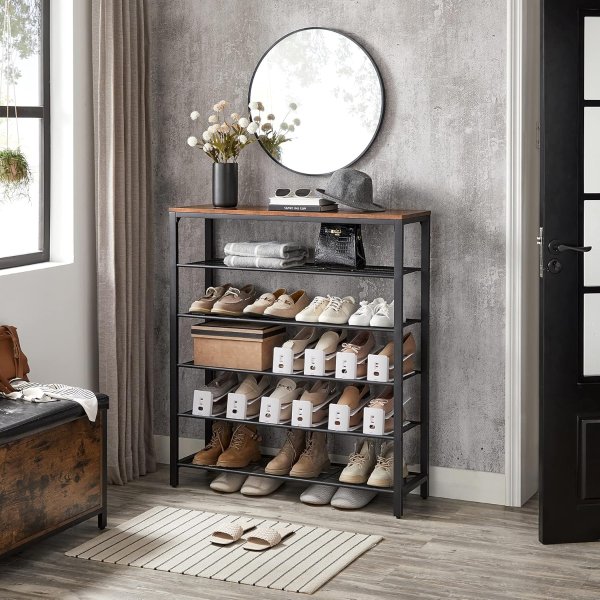 Shoe Rack ULBS016B01 6-Tier Metal Rustic Brown Black