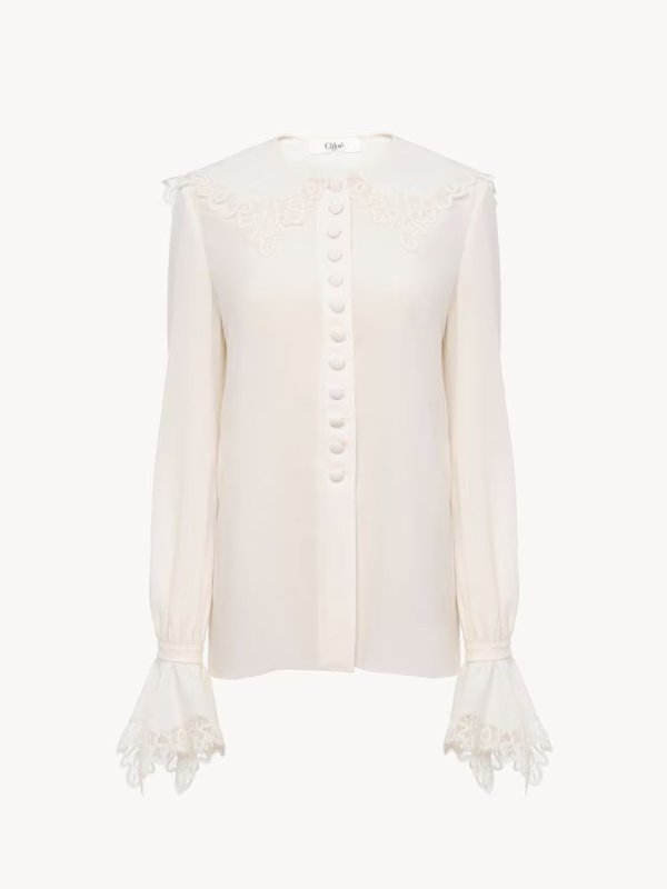 Crepe de Chine and Lace Blouse White