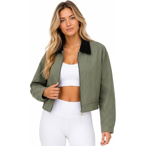 OrolayWomen s Cropped Jacket Corduroy Collar