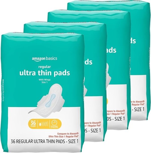 Amazon Basics 女士卫生巾 超薄带翼 144片