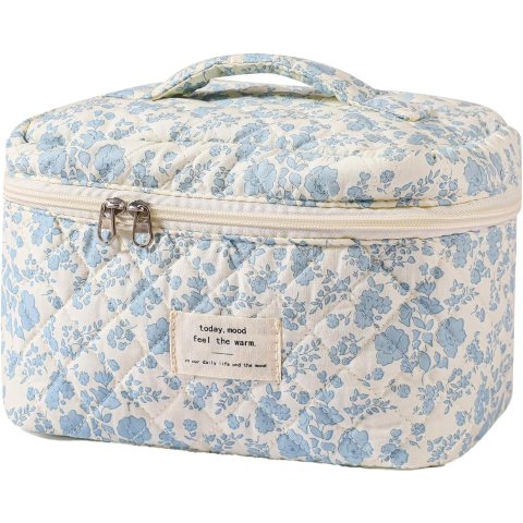 uekeboag Large Floral Cotton Makeup Bag for Women