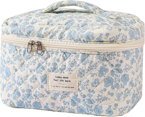 uekeboag Large Floral Cotton Makeup Bag for Women