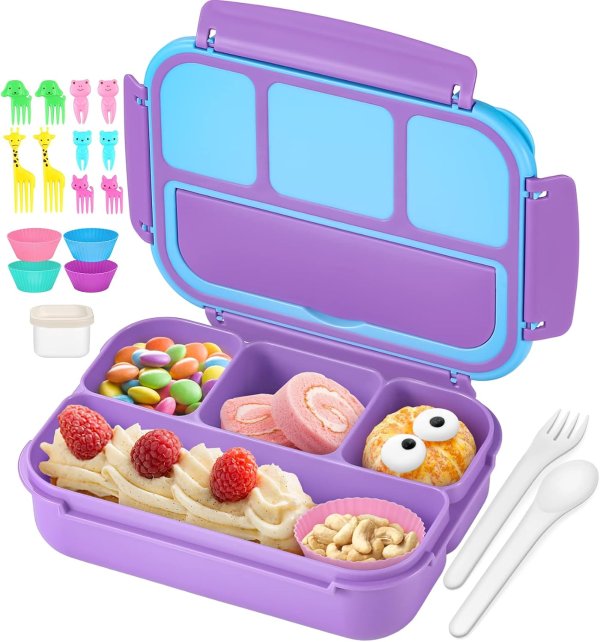 QQKO Kids Bento Lunch Box Purple 4 Compartments