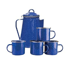 Amazon.com Stansport Enamel Percolator Coffee Pot & 4 Mug Set (11230),Blue