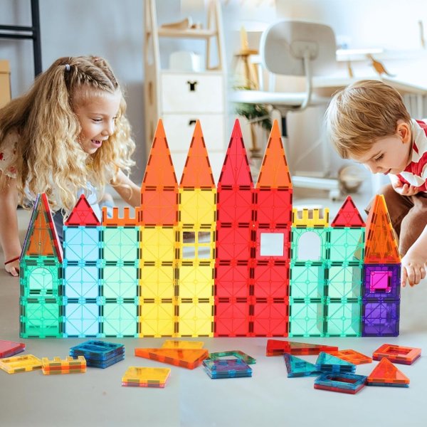 OugerToy Magnetic Tiles 32-Pack Rainbow Transparent Windows